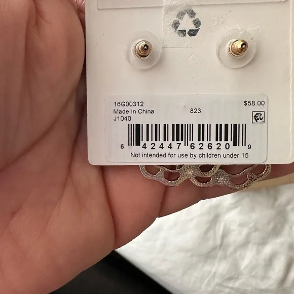 GoldTone Mother of Pearl, Imitation Pearl & Crystal Flower Orbital Drop Earrings - Picture 6 of 6